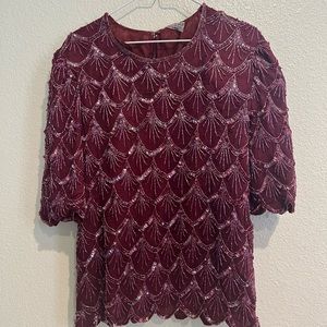 Vintage‎ Creative Touch Sequin & Bead Top Silk scalloped